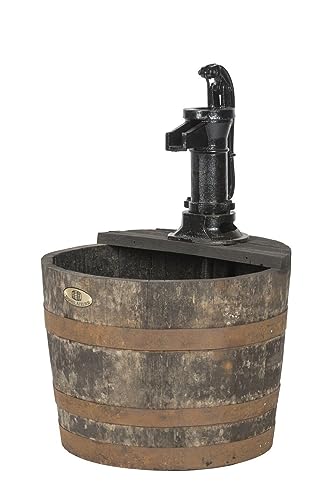 finehomegarden Holzfass Fass Regentone mit Schwengel Pumpe schwarz Eiche Ø50cm H85cm Miniteich Kübel von finehomegarden