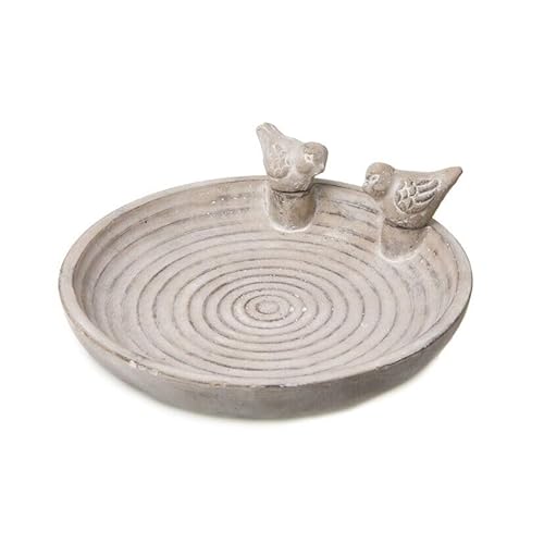 finehomegarden Vogelbad Vogeltränke 2 Vögel Zement Ø24cm H4cm grau Bienen Futterstelle Terrasse Garten Rund Deko von finehomegarden