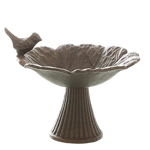 finehomegarden Vogeltränke Blüte auf Fuß Futterplatz Vogelbad Gusseisen H16cm Wasserschale Garten von finehomegarden