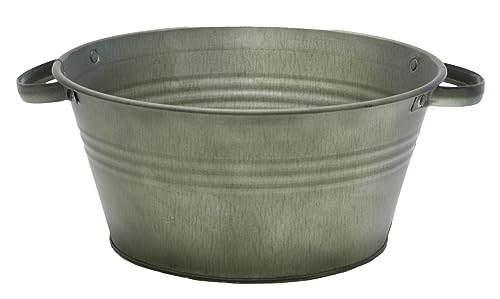 finehomegarden Zinkschale Metall Pflanzgefäß antik grün Garten mit 2Griffen Ø40H14cm Miniteich Schale von finehomegarden