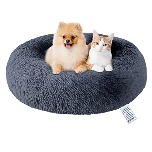 fireowl Donut Hundebett Grosse Flauschig: 70cm Beruhigendes Welpenbett Anti Angst Katzenbett - Plüsch Haustierbett Rund Kuscheliges Waschbar Grau von fireowl