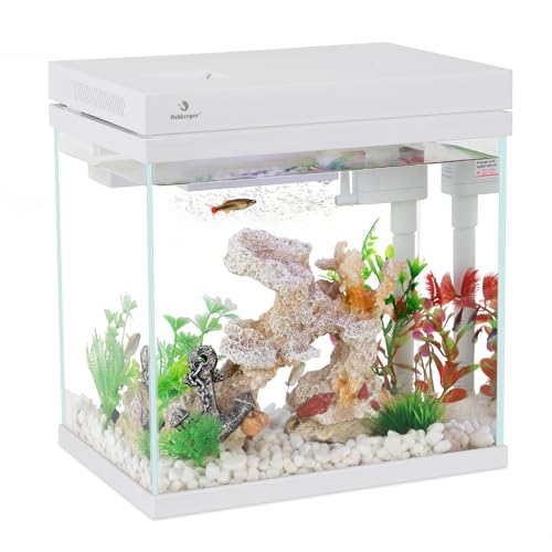 fishkeeper 8L Mini Aquarium Komplettset, Nano Aquarium Set Komplett mit LED, Filtersystem & Einstellbar Luftpumpe, Weißes Kleines Aquarien Starterset für Büro und Wohnen von fishkeeper