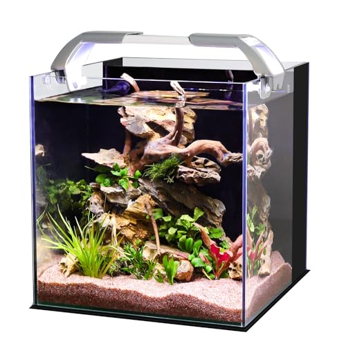 fishkeeper Aquarium-Starter-Set, kleines Aquarium mit Filter und einstellbarer 3-farbiger Beleuchtung, selbstreinigendes Fischglas, randloses Aquarium mit Nivelliermatte für Anfänger von fishkeeper