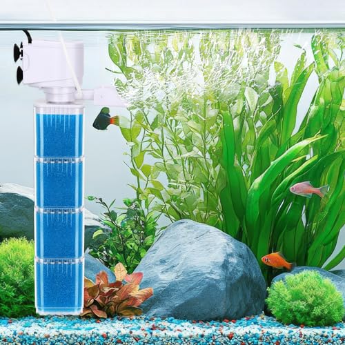 fishkeeper Aquarium-Stromfilter – Fischtank-Filter, Belüftung, verstellbar für 40 bis 100 Gallonen Tank, mehrstufiger Bio-Schwamm-Aquariumfilter für Filtration/Sauerstoffversorgung/Waveker/Zirkulation von fishkeeper