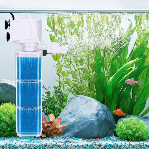 fishkeeper Aquarium-Stromfilter – Fischtank-Filter, Belüftung, verstellbar für 40 bis 100 Gallonen Tank, mehrstufiger Bio-Schwamm-Aquariumfilter für Filtration/Sauerstoffversorgung/Waveker/Zirkulation von fishkeeper