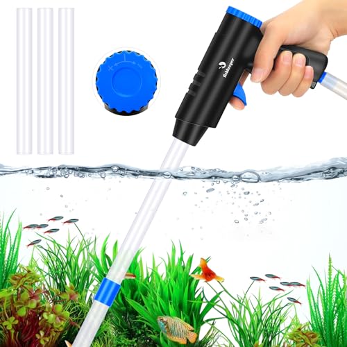 fishkeeper Mulmsauger Aquarium, 4 in 1 Starke Aquarium Sauger Einstellbarer Aquarium Reinigungsset，Herausnehmbarer Bodenreiniger gegen Verstopfung für Wasserwechsel Sandreinigung und Wasserumwälzung von fishkeeper