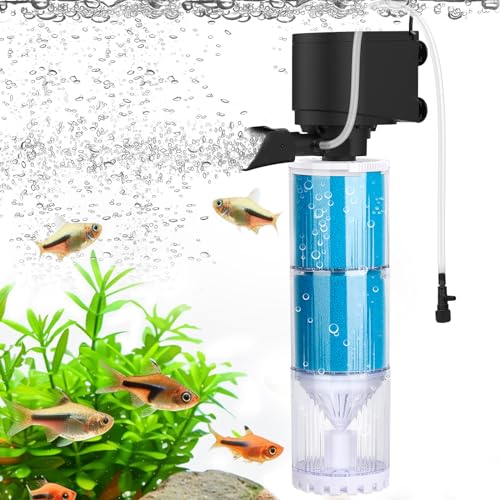 fishkeeper aquarium filter,10W 570L/H einstellbarer durchfluss aquarium innenfilter,4in1 Leise aquarium pumpe mit filter für Aquarien 50-300L,Leicht zu reinigende aquarium filterschwamm mit Filterfach von fishkeeper