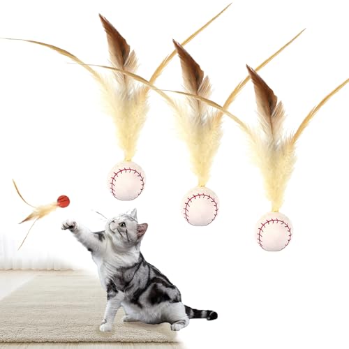 Feather Ball Cat Toy, Bouncy Tails Cat Toys for Indoor Ourdoor Cats, Mini Basketball Soccer and Baseball Interactive Bouncy Ball for Cat Dog Pet Toys Gift (3*A) von fjaldjfu