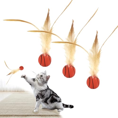 Feather Ball Cat Toy, Bouncy Tails Cat Toys for Indoor Ourdoor Cats, Mini Basketball Soccer and Baseball Interactive Bouncy Ball for Cat Dog Pet Toys Gift (3*B) von fjaldjfu