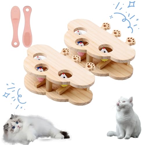 Miaofairy Cat Toy, Miaofairy Whack-a-Mole 3-in-1 Cat Scratcher and Toy, Whack-a-Mole Solid Wood Toys for Indoor Cats, Interactive Cat Toys for Bored Indoor Adult Cats (2*Mouse) von fjaldjfu