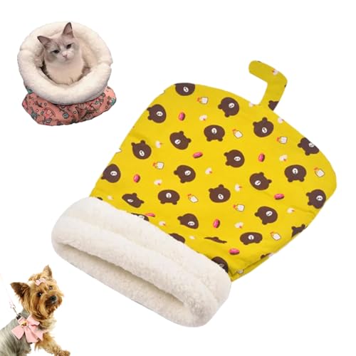 fjaldjfu Cat Winter Sleeping Bag, 2025 New Cat Sleeping Bag for Cat Winter Sleeping 360° Wrap, Soft Plush Large Cat Sack Self Warm Cat Bed for Winter, Cosy Pet Snuggle Sack for Cats (Yellow) von fjaldjfu