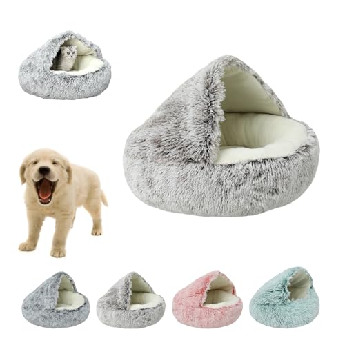 fjaldjfu Lapcatz Nest Bed, Lapcatz Bed, Pursnug Cat Bed, Pursnug Cat Cave, Cat Bed Round Plush Fluffy Hooded Calming Cat Bed Cave can Washable, Removable Washable Non Slip Bottom (15.6in,Coffee) von fjaldjfu