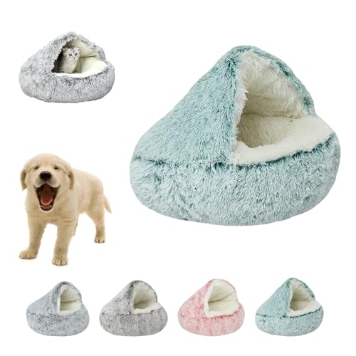 fjaldjfu Lapcatz Nest Bed, Lapcatz Bed, Pursnug Cat Bed, Pursnug Cat Cave, Cat Bed Round Plush Fluffy Hooded Calming Cat Bed Cave can Washable, Removable Washable Non Slip Bottom (15.6in,Furry-Blue) von fjaldjfu