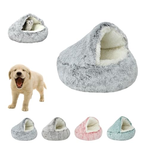 fjaldjfu Lapcatz Nest Bed, Lapcatz Bed, Pursnug Cat Bed, Pursnug Cat Cave, Cat Bed Round Plush Fluffy Hooded Calming Cat Bed Cave can Washable, Removable Washable Non Slip Bottom (15.6in,Furry-Gray) von fjaldjfu