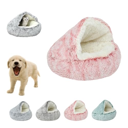 fjaldjfu Lapcatz Nest Bed, Lapcatz Bed, Pursnug Cat Bed, Pursnug Cat Cave, Cat Bed Round Plush Fluffy Hooded Calming Cat Bed Cave can Washable, Removable Washable Non Slip Bottom (15.6in,Furry-Pink) von fjaldjfu