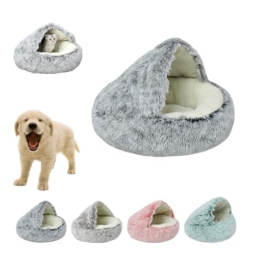 fjaldjfu Lapcatz Nest Bed, Lapcatz Bed, Pursnug Cat Bed, Pursnug Cat Cave, Cat Bed Round Plush Fluffy Hooded Calming Cat Bed Cave can Washable, Removable Washable Non Slip Bottom (15.6in,Gray) von fjaldjfu