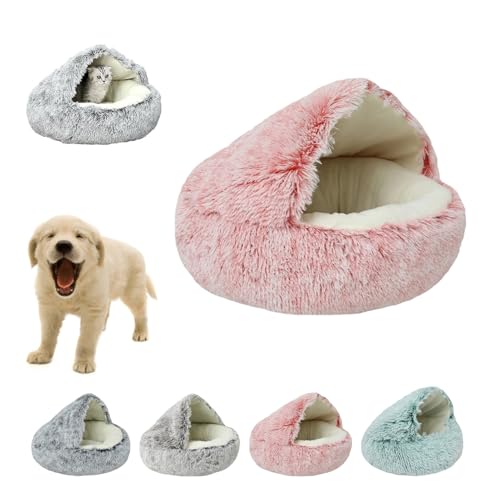 fjaldjfu Lapcatz Nest Bed, Lapcatz Bed, Pursnug Cat Bed, Pursnug Cat Cave, Cat Bed Round Plush Fluffy Hooded Calming Cat Bed Cave can Washable, Removable Washable Non Slip Bottom (15.6in,Pink) von fjaldjfu