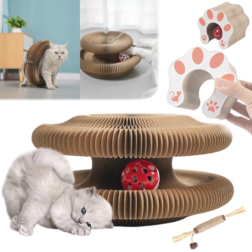 fjaldjfu Marlene Kitty Kurlz, Kitty Kurlz Cat Toy, Foldable Cat Scratch Board Toy with Bell, Cat Accordion Toy with Ball Magnetic, Foldable Cat Ball Track Physical Exercise Toy for Cats (1Set) von fjaldjfu