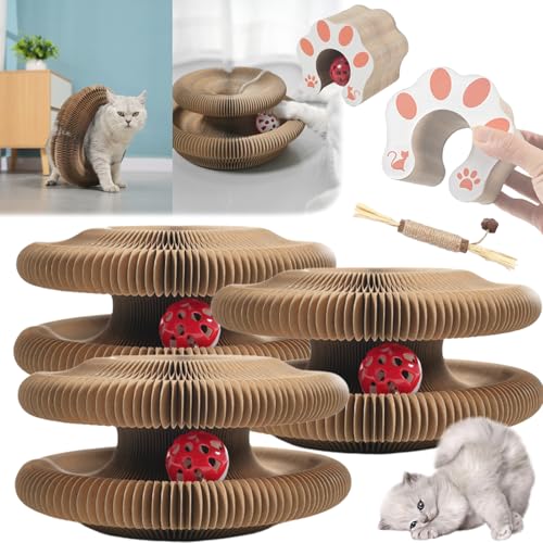 fjaldjfu Marlene Kitty Kurlz, Kitty Kurlz Cat Toy, Foldable Cat Scratch Board Toy with Bell, Cat Accordion Toy with Ball Magnetic, Foldable Cat Ball Track Physical Exercise Toy for Cats (3Set) von fjaldjfu