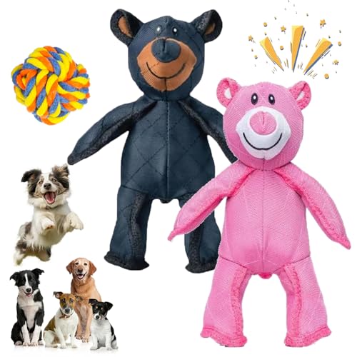 fjaldjfu Unbreaka Bear, Unzerstörbares Hundespielzeug, Robustes Unbreakable Bear 2.0, Kuscheltiere Unzerstörbares Hundespielzeug für Große Kleine Hunde, hundespielzeug für Starke kauer (Black+Pink) von fjaldjfu