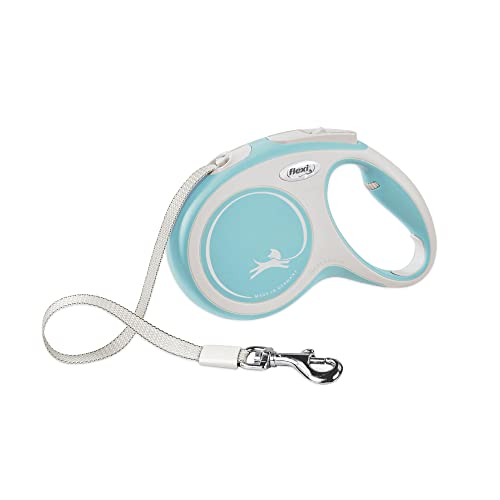 FLEXI® New Comfort einziehbare Hundeleine (Band), ergonomisch, robust und verhedderungsfrei, für Hunde bis zu 12 kg, 3 m, Größe XS, Blau/Pastell von flexi