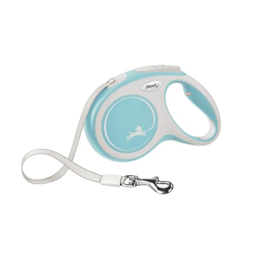 FLEXI New Comfort einziehbare Hundeleine (Band), ergonomisch, robust und verhedderungsfrei, für Hunde bis zu 15 kg, 5 m, Größe S, Blau/Pastell von flexi