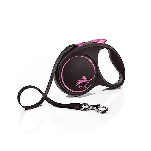 flexi® Black Design M Gurt 5 m schwarz/pink, Roll-Leine für Hunde bis 25 kg von flexi