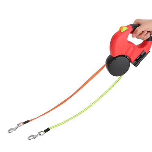 FLEXMAN Dual Einziehbare Hundeleine, Um 360° Drehbar, Automatisch Ausziehbares, Flexibles Zugseil für Hunde und Katzen mit LED Licht, Reflektierendes Nylongewebe für Spaziergänge (Red) von flexman