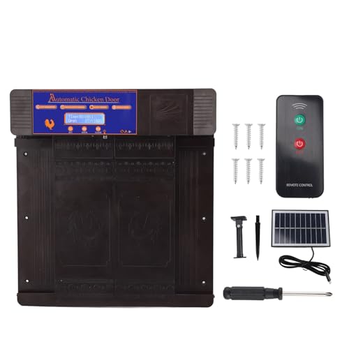 FLEXMAN Solar Automatische Hühnerstalltür, 15,87 X 14,37 X 3,35 Zoll Doppelt Geöffnete, Ferngesteuerte Hühnerstalltür mit LED Anzeige für Enten und Gänsefarm (Braun) von flexman