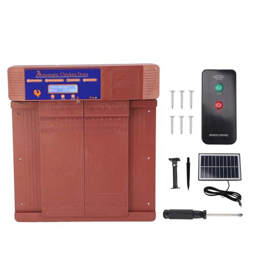 FLEXMAN Solar Automatische Hühnerstalltür, 15,87 X 14,37 X 3,35 Zoll Doppelt Geöffnete, Ferngesteuerte Hühnerstalltür mit LED Anzeige für Enten und Gänsefarm (Bronze) von flexman