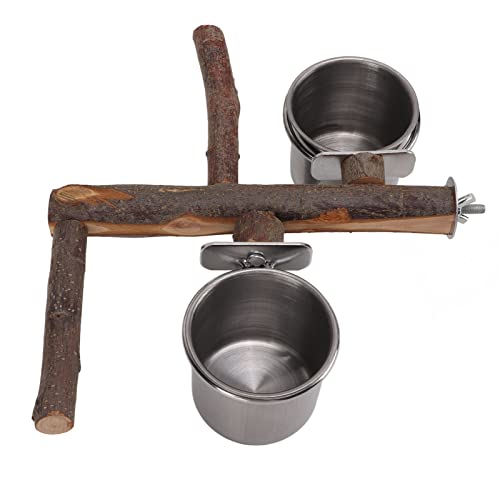 flexman Vogelkäfig Futterspender Set, Vogelkäfig Futterspender Set, L Förmiger Papageien Holzständer, Sitzstange, Abnehmbarer Edelstahl Futternapf mit Befestigungsring (flexmanLwhme-11) von flexman