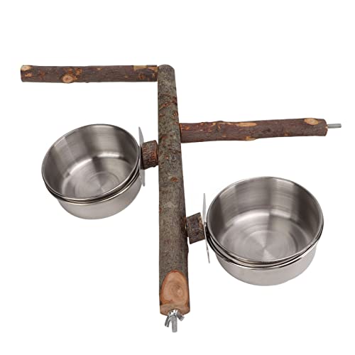 FLEXMAN Vogelkäfig Futterspender Set, Vogelkäfig Futterspender Set, L Förmiger Papageien Holzständer, Sitzstange, Abnehmbarer Edelstahl Futternapf mit Befestigungsring (flexmanLwhme-12) von flexman