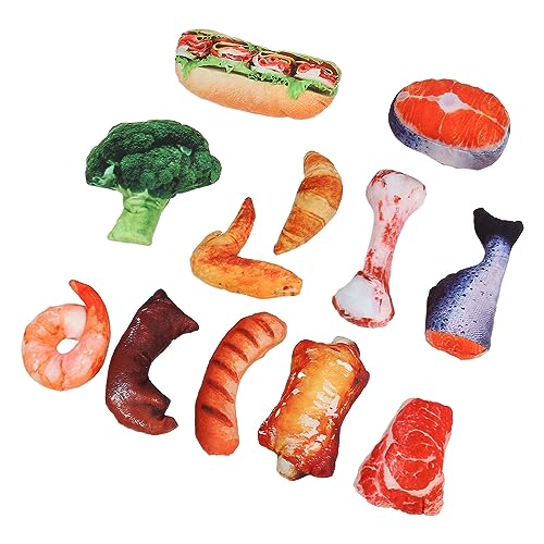 flexman 12 Teiliges Quietschspielzeug Set für Hunde, Weiches Plüsch Haustierspielzeug, Gemüse, Fleisch, Bissfest, Quietschende Futterform, Hundekauspielzeug für Kleine und Mittelgroße Welpen von flexman