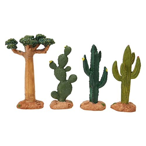 flexman 4 Stück Reptilienpflanzen, Terrarium Dekoration, Künstliche Wüstenpflanzen mit Kaktus Baobab, Lebensechte Harz Kaktus Terrariumpflanze für Aquarien, Amphibien Terrarium von flexman