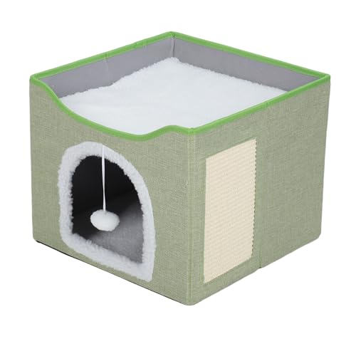 flexman Faltbares Katzenhaus, Doppelschichtige, Multifunktionale Katzenwürfel, Katzenwohnungen mit Flauschiger Ballaufhängung und Kratzunterlage für Den Innenbereich (Light Green) von flexman