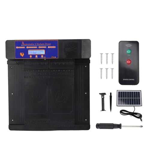 flexman Solar Automatische Hühnerstalltür, 15,87 X 14,37 X 3,35 Zoll Doppelt Geöffnete, Ferngesteuerte Hühnerstalltür mit LED Anzeige für Enten und Gänsefarm (Schwarz) von flexman