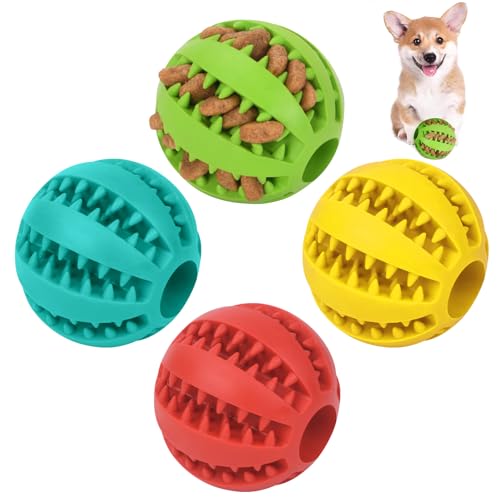 flintronic 4 Stück Hundeball, Naturgummi Hundespielzeug mit Minzgeschmack Ø 5cm, Kauspielzeug aus Naturgummi, Hundezahn Reinigungs Spielzeugball, interaktives Hundespielzeug für Große & Kleine Hunde von flintronic