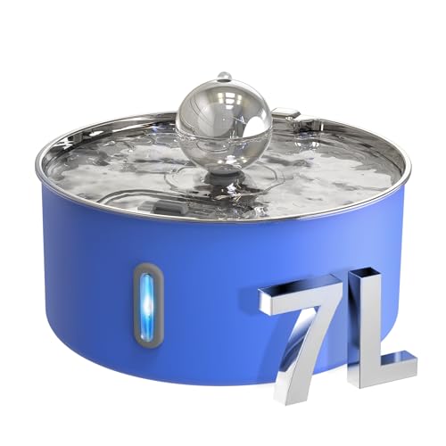 fophop Hunde Wasserbrunnen für Große Hunde, 7L/6,718.8 g/1.8G Edelstahl Hund Wassernapf Spender, Automatischer Haustier Wasserbrunnen mit Ultra-leiser Pumpe, Multi-Filtration, Ideal für Große Hunde & von fophop