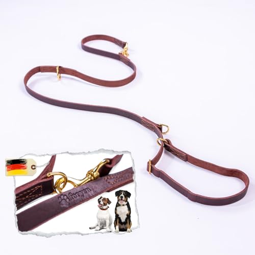 foryou® Leder Hundeleine mit Halsung, XS-XXL Halsumfang, 3 verschiedene Längen, Echt Leder Hunde Führleine in Premium Qualität Made in Germany, 2.0cm x 190cm von foryou