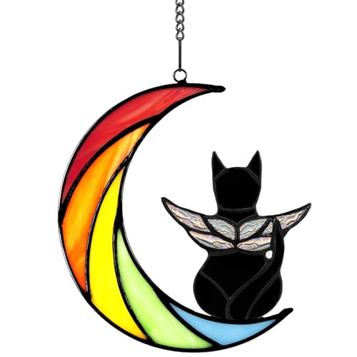 framelito Buntglas Regenbogenbrücke Haustier Gedenkgeschenke für Katzen, schwarze Katze Dekor Gedenkgeschenke für Katzenliebhaber, Verlust der Katze Sympathie Geschenk, Katze Suncather Geschenke für von framelito