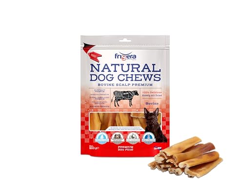 Frigera - Hundesnacks - Rinderkopfhaut 20cm 500g Premium – Natürliche, Proteinreiche Leckerlis für Hunde von friGERA