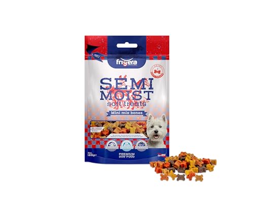 Frigera Hundesnacks, Semi-Moist Soft Treats Mini Mix Bones (9) 165g, Weiche Hundeleckerlis, Leckere Belohnung für Training & Zwischendurch, Ohne Zugesetzten Zucker von friGERA