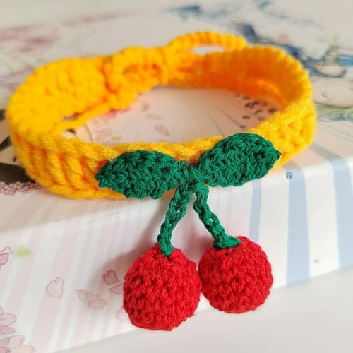 Haustierhalsband, handgefertigt, gestrickt, mit Kirsch-Dekor, niedliche Katzen-Halskette, Katzenzubehör, Para Gatos Zubehör von frissin