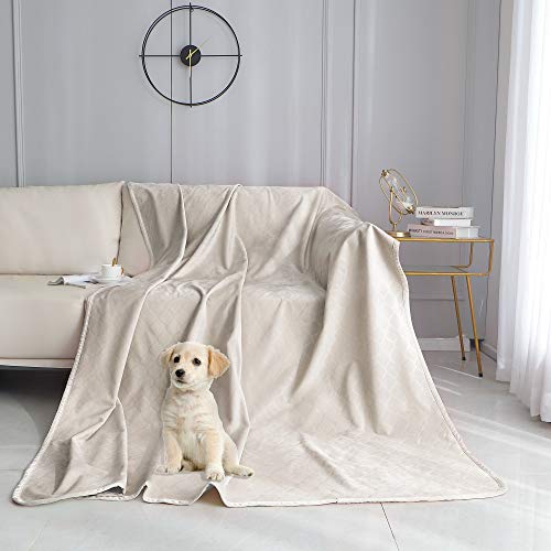 fuguitex Wasserdichte Hundedecke / Bettüberwurf für Hunde mit Kristall-Samt, flauschig, gemütlich, Plüschdecke, Überwurfdecke für Couch, Sofa (10,312 cm), Creme + Sand von fuguitex
