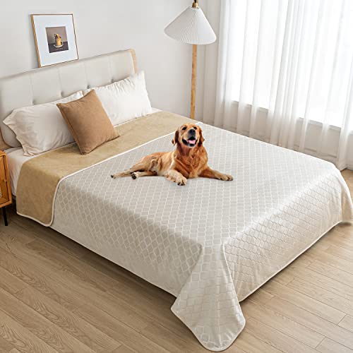 fuguitex Wasserdichte Hundedecke, Bettdecke, Hundedecke, Kristallsamt, marokkanisch, flauschig, gemütlich, Plüschdecke, Überwurfdecke für Couch, Sofa (208,3 x 208,3 cm, cremefarben + sandfarben) von fuguitex