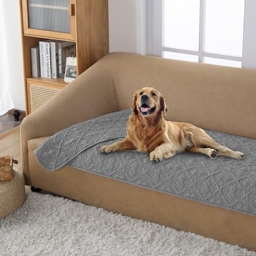 fuguitex Wasserdichter Hundebettbezug, Hundedecke für Haustiermöbel, Bett, Couch, Sofa, wendbar, Leinenstruktur (76,2 x 134,6 cm, Hellgrau + Hellgrau) von fuguitex