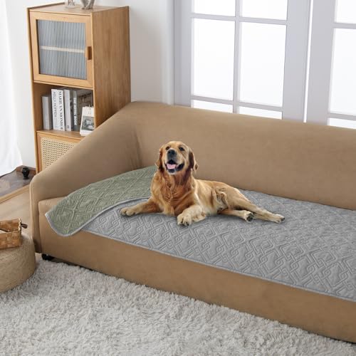 fuguitex Wasserdichter Hundebettbezug, Hundedecke für Haustiermöbel, Bett, Couch, Sofa, wendbar, Leinenstruktur (76,2 x 177,8 cm, Dunkelgrau + Dunkelgrau) von fuguitex