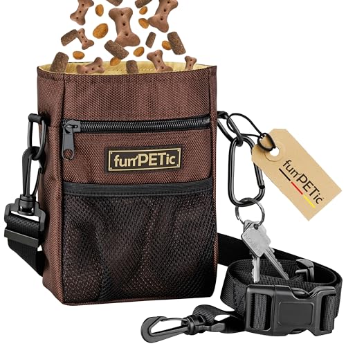 funPETic Futterbeutel - mit 4 Fächern & Tragevarianten, gratis Karabiner, Leckerlibeutel für Hundetraining, Leckerlitasche auch für Pferde, Leckerlie Beutel, Futtertasche von funPETic