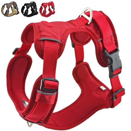 funPETic Hundegeschirr Essential - Anti-Zug Geschirr, reflektierend, gepolstert und atmungsaktiv - Brustgeschirr für große Hunde (XL - Berry Red) von funPETic