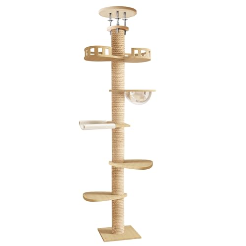 funrautz Katzenkletterbaum Turm, 300cm Höhenverstellbar Katzenkratzbaum, Stabil Katzenkletterbäume für Indoor-Katzen, Katzenspielturm für Kätzchen & Große Katzen Entspannend Beige von funrautz